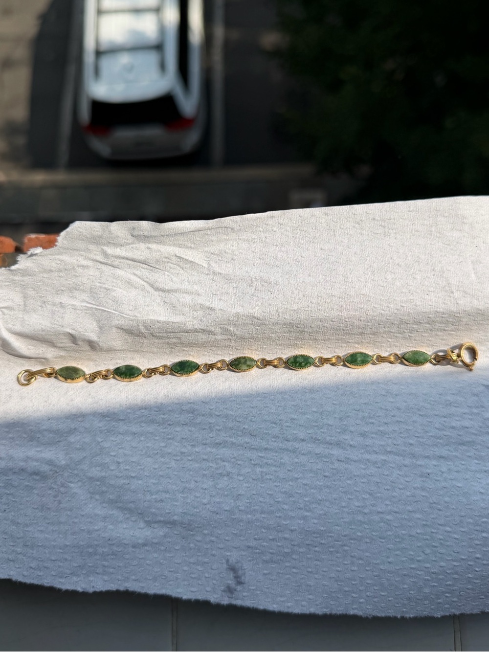 Gold Vintage 12k mgf Bracelet with Jade Stones